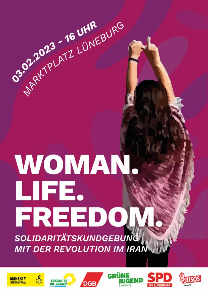 Plakat für Solidaritätskundgebung mit den Frauen im Iran